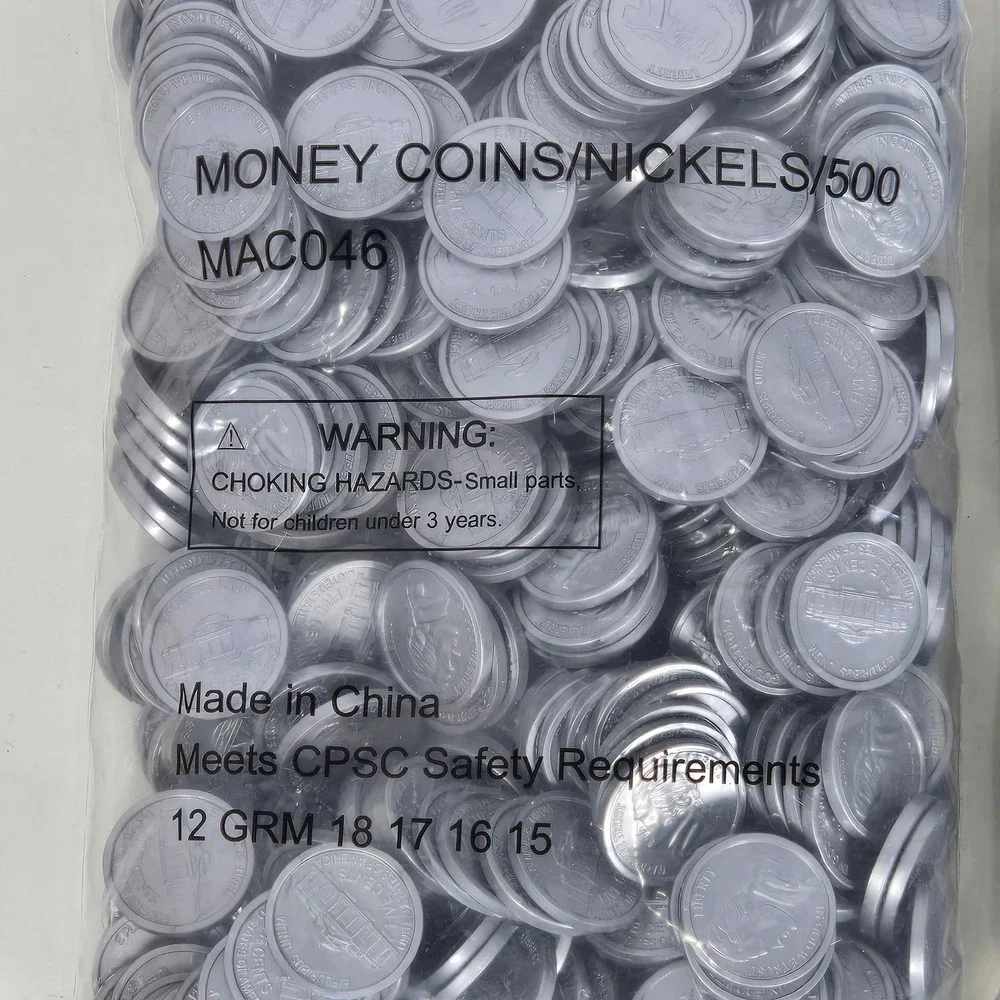 1000 Count Plastic Play Money Nickels Silver Fake Coins‎ MAC046 2 Bags of 500